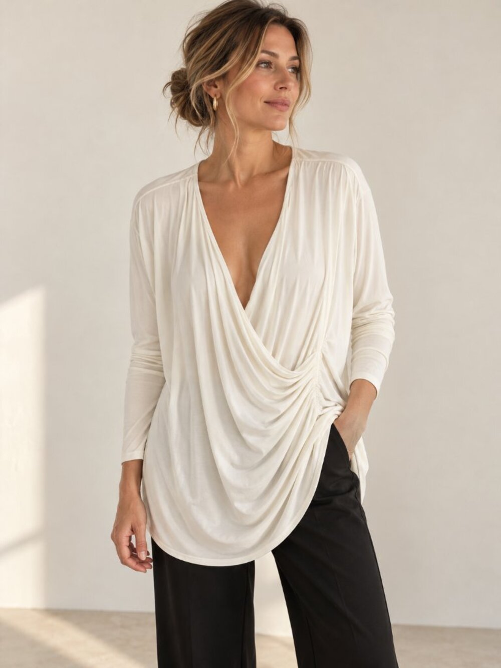 UNIVERSAL STANDARD NWT Cream Draped Cowl Neck Tunic Top Casual Romantic Chic XL